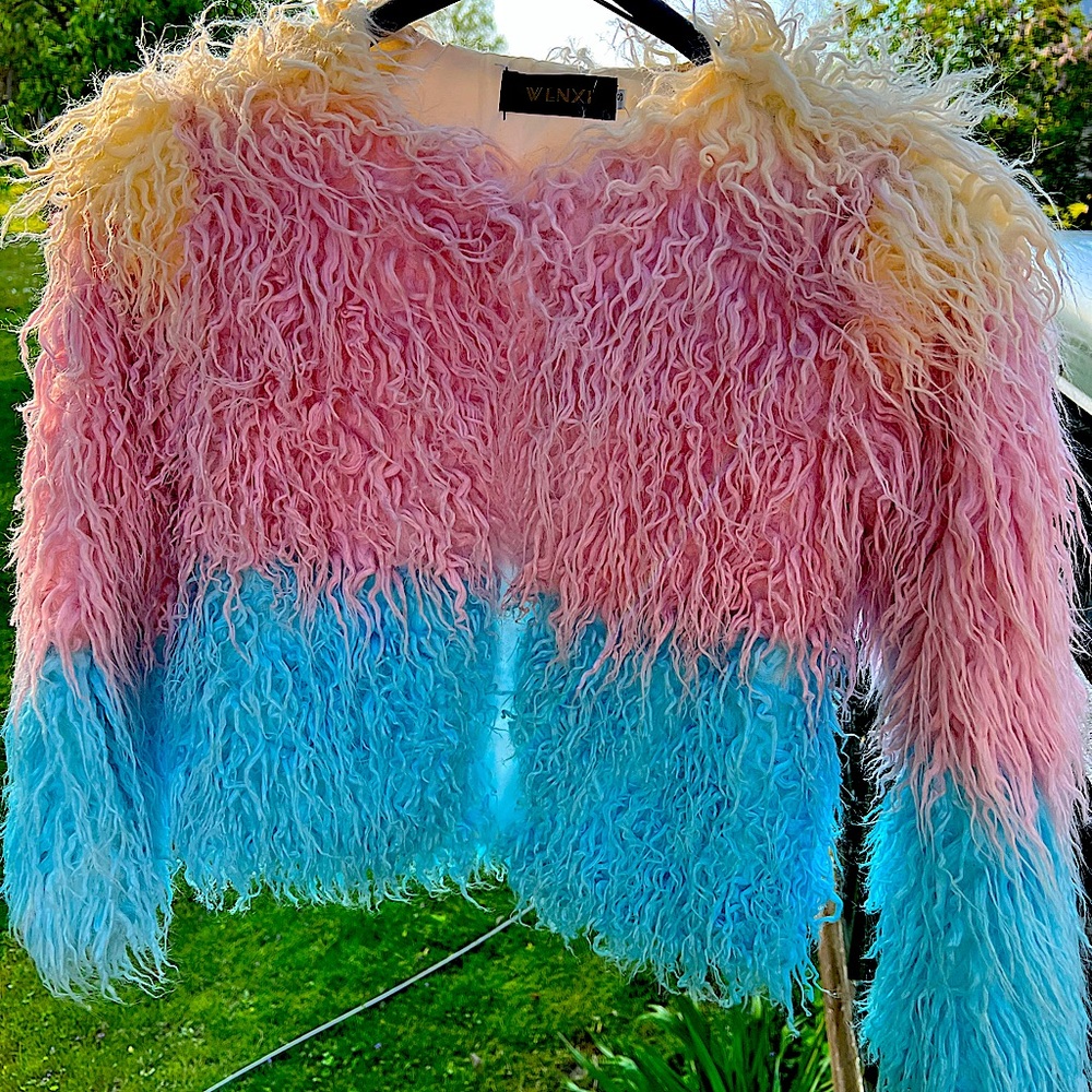 Women’s Faux Fur Multi-coloured Cropped Jacket.